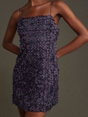 Anthropologie Purple Mini Dress Appliqué